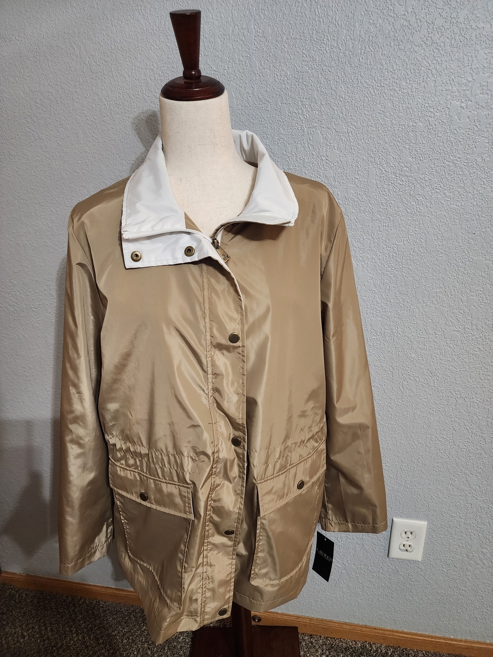 Lauren Ralph Lauren Khaki Trench Jacket with White Collar